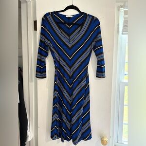 Calvin Klein Blue and Black Striped Long Sleeve Dress